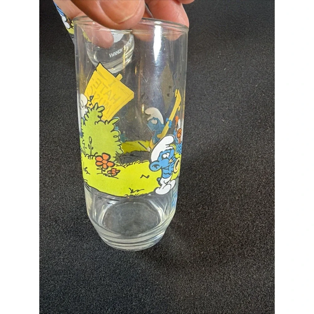 Vintage 1983 Smurfs Glasses Handy Smurf Grouchy Smurf Wallace Berrie Set‎ of 2